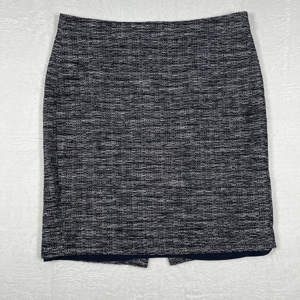 J.Crew Women's Pencil Skirt Size 12 Navy Tweed Print Cotton Blend Lined